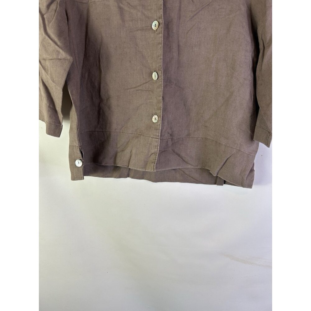 Willow Linen Button Front Shirt Brown USA. Lagenlook Artsy - Picture 2 of 7